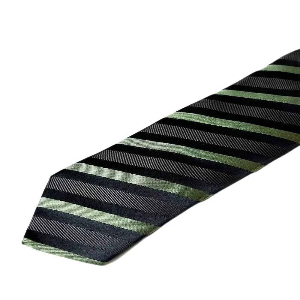 Boss Hugo Boss Men's Gray Green Diagonal Striped 100% Silk Tie